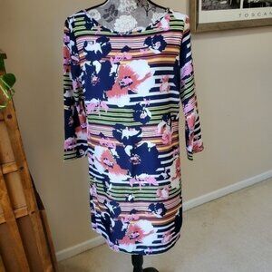 Pim & Larkin Floral Striped 3/4 sleeve Dress Sz. L